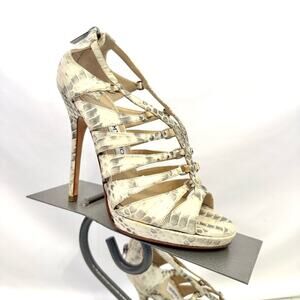 Jimmy Choo Cream & Gray Gladiator Criss Cross Heels Shoes Size 6